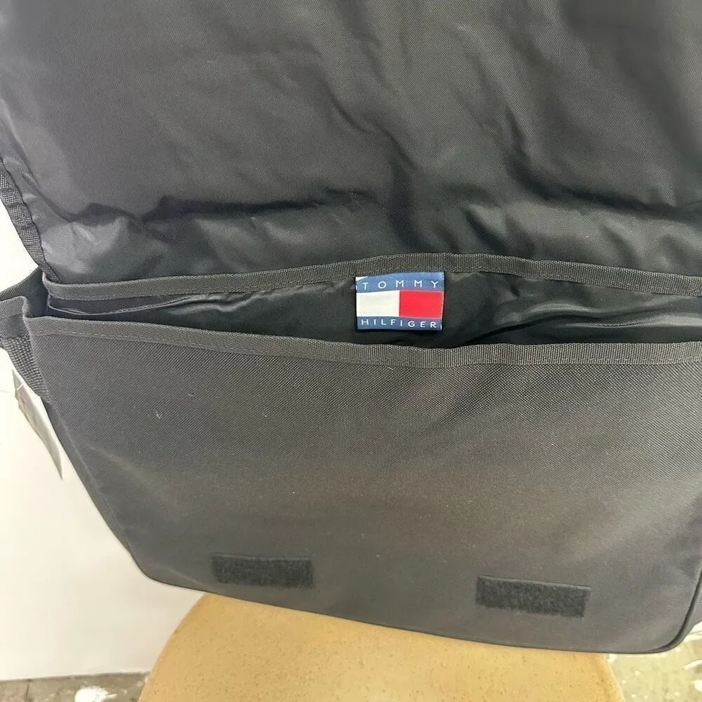 Tommy Hilfiger Unisex Vintage Y2K 90s Black Spell Out Small Flag Messenger Bag